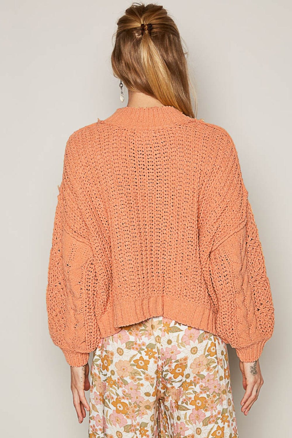 Wheat POL Mock Neck Cable Knit Sweater