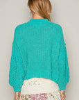 Light Sea Green POL Mock Neck Cable Knit Sweater