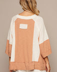 Tan POL Notched Frayed Edge Contrast Top