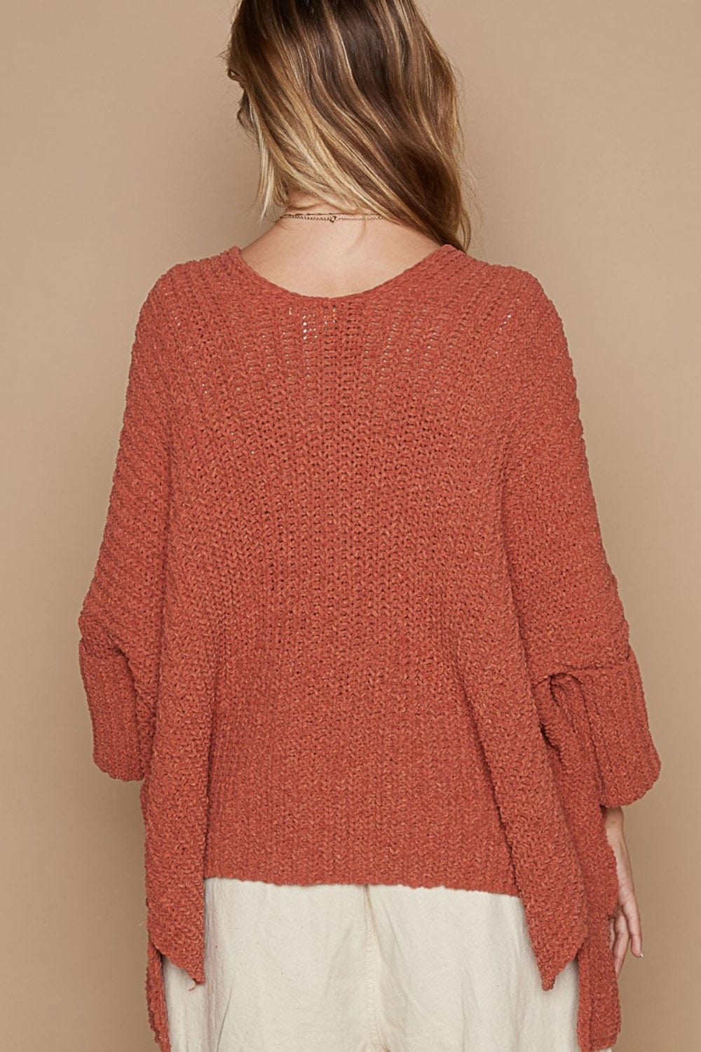 Rosy Brown POL Open Front Sweater Cardigan with Pockets