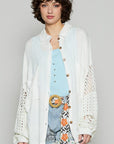 POL Openwork Lantern Sleeve Button Down Gauze Shirt