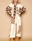 POL Plaid & Star Patchwork Contrast Long Sleeve Shacket