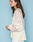 Light Steel Blue POL Round Neck Balloon Floral Long Sleeve Top