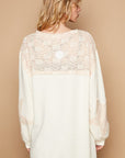 POL Round Neck Long Sleeve Crochet Patches Top