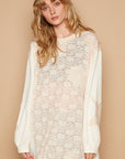 POL Round Neck Long Sleeve Crochet Patches Top