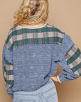 POL Round Neck Long Sleeve Plaid Shirt