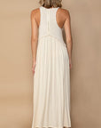 Tan POL Sleeveless Back Zipper Front Slit Maxi Dress