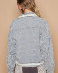 POL Star Textured Raw Hem Long Sleeve Denim Jacket