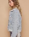 POL Star Textured Raw Hem Long Sleeve Denim Jacket