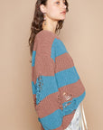 POL Striped Distressed Long Sleeve Sweater