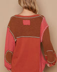 Sienna POL V-Neck Knit Panel Exposed Seam Top