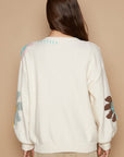 POL V-Neck Long Sleeve Flower Fringe Sweater