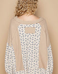 POL Waffle Knit Floral Notched Long Sleeve Top