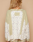 POL Waffle Knit Floral Notched Long Sleeve Top