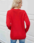 Pom-Pom Drop Shoulder Ribbed Trim Sweater