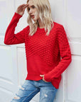 Pom-Pom Drop Shoulder Ribbed Trim Sweater