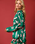 Printed Collared Neck Long Sleeve Top and Shorts Set