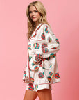 Printed Collared Neck Long Sleeve Top and Shorts Set