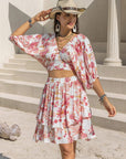 Gray Printed Half Sleeve Top and Layered Skirt Set