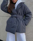 Puffer Long Sleeve Winter Coat with Belt