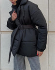 Puffer Long Sleeve Winter Coat with Belt