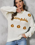 Pumpkin Embroidery Long Sleeve Sweater