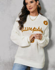 Pumpkin Embroidery Long Sleeve Sweater