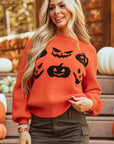 Pumpkin Pattern Round Neck Sweater