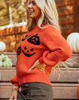 Pumpkin Pattern Round Neck Sweater