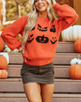 Pumpkin Pattern Round Neck Sweater