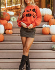 Pumpkin Pattern Round Neck Sweater