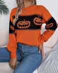 Pumpkin Round Neck Long Sleeve Sweater