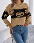 Pumpkin Round Neck Long Sleeve Sweater