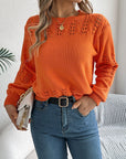 Openwork Round Neck Long Sleeve Sweater