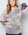 Celeste Tie-Dye V-Neck Printed Sleeve Blouse