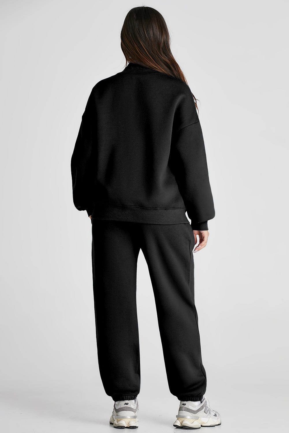 Black Quarter Zip Long Sleeve Top and Pants Set