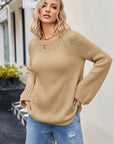 Raglan Sleeve Waffle Knit Sweater