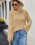 Raglan Sleeve Waffle Knit Sweater