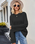 Raglan Sleeve Waffle Knit Sweater