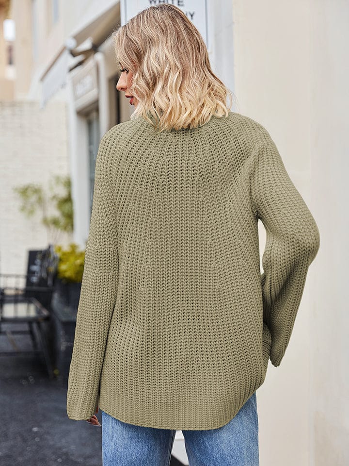 Raglan Sleeve Waffle Knit Sweater