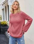 Raglan Sleeve Waffle Knit Sweater