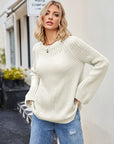 Raglan Sleeve Waffle Knit Sweater