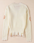 Raw Hem Pumpkin V-Neck Long Sleeve Sweater