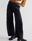 Black Raw Hem Wide Leg Jeans with Pockets