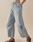 Gray Raw Hem Wide Leg Jeans with Pockets