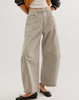 Light Gray Raw Hem Wide Leg Jeans with Pockets