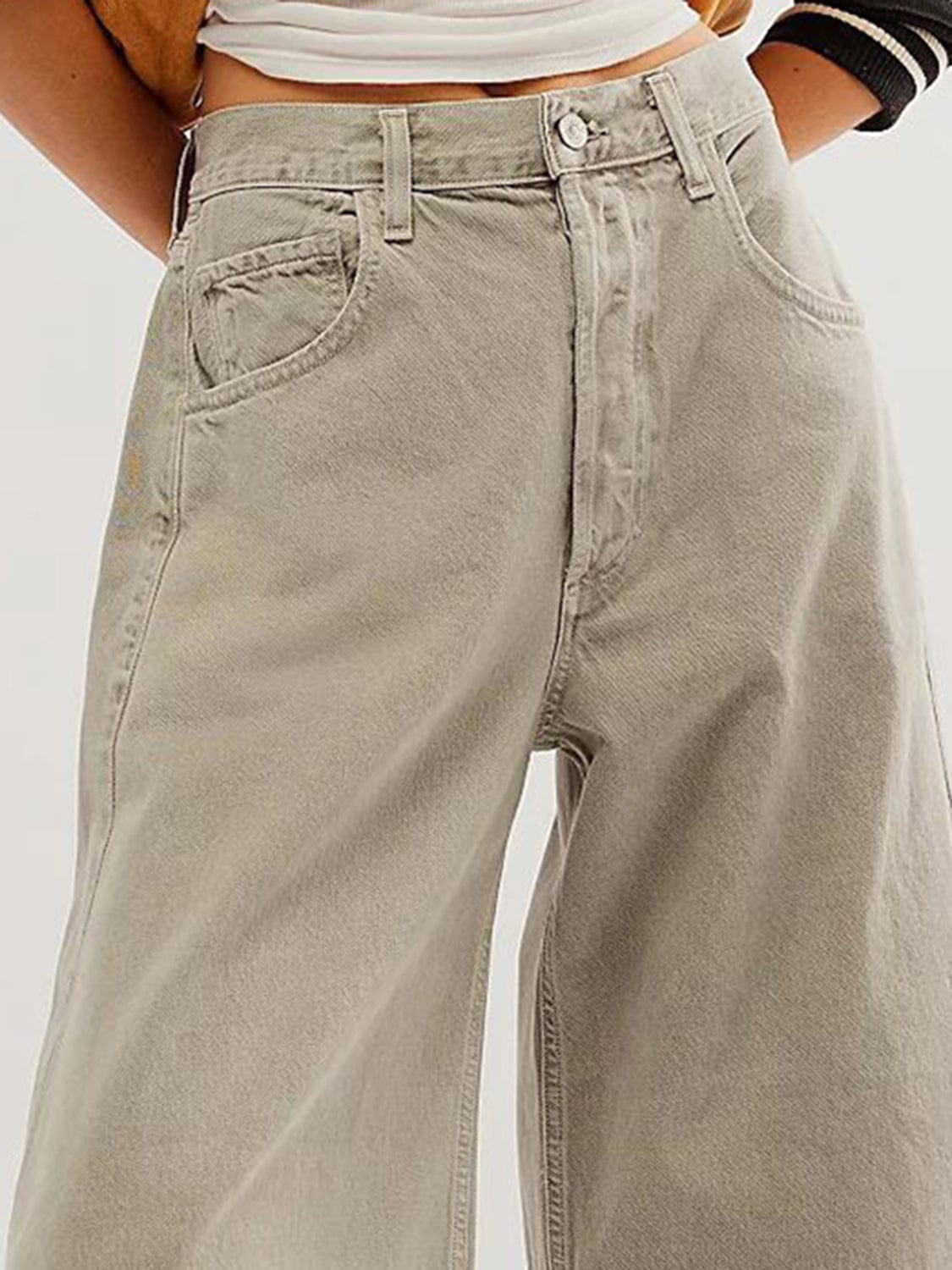 Rosy Brown Raw Hem Wide Leg Jeans with Pockets