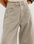 Rosy Brown Raw Hem Wide Leg Jeans with Pockets