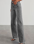 Raw Hem Wide Leg Jeans with Pockets