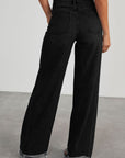 Raw Hem Wide Leg Jeans with Pockets